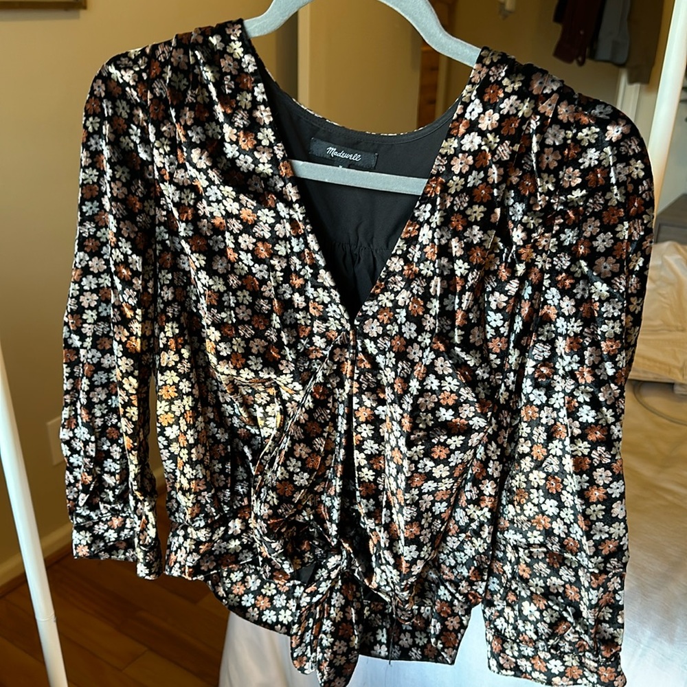 Madewell Velvet Floral Wrap top